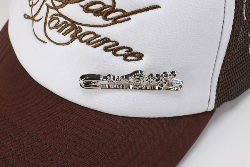 Silver Rose Pin Baseball Cap - Brown
