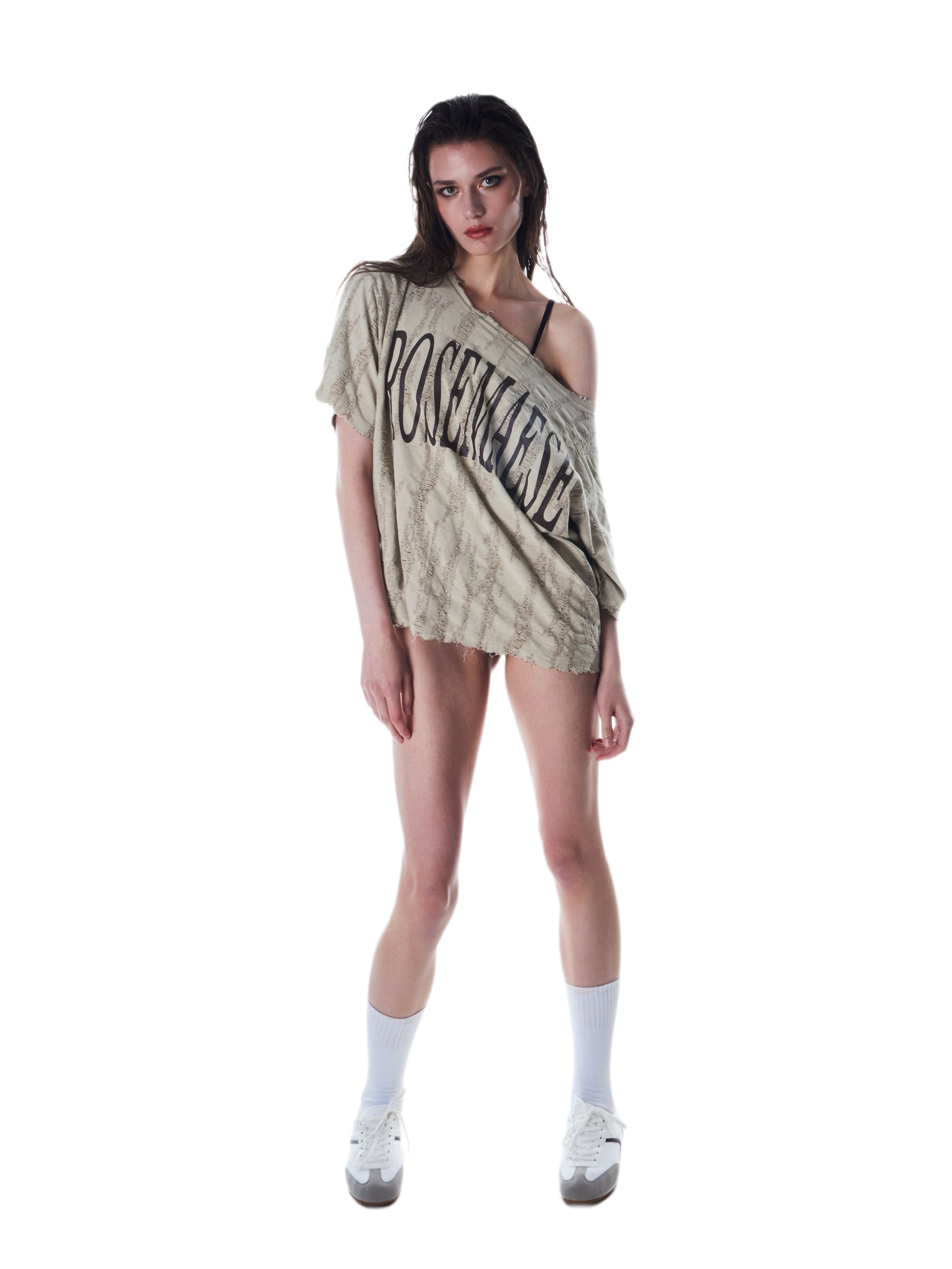 "Tear it up" Off-shoulder T-shirt - Brown