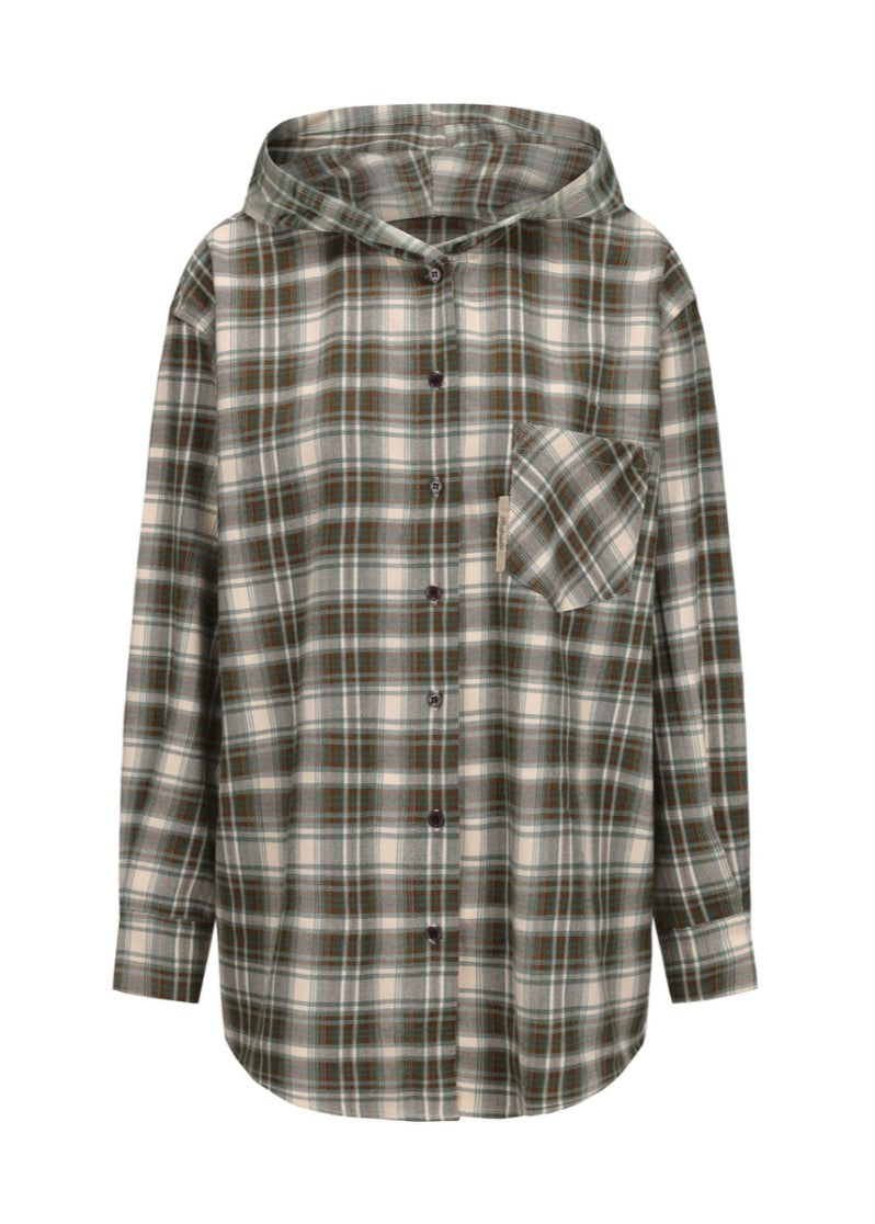 Study Break Hooded Plaid Shirt - Green
