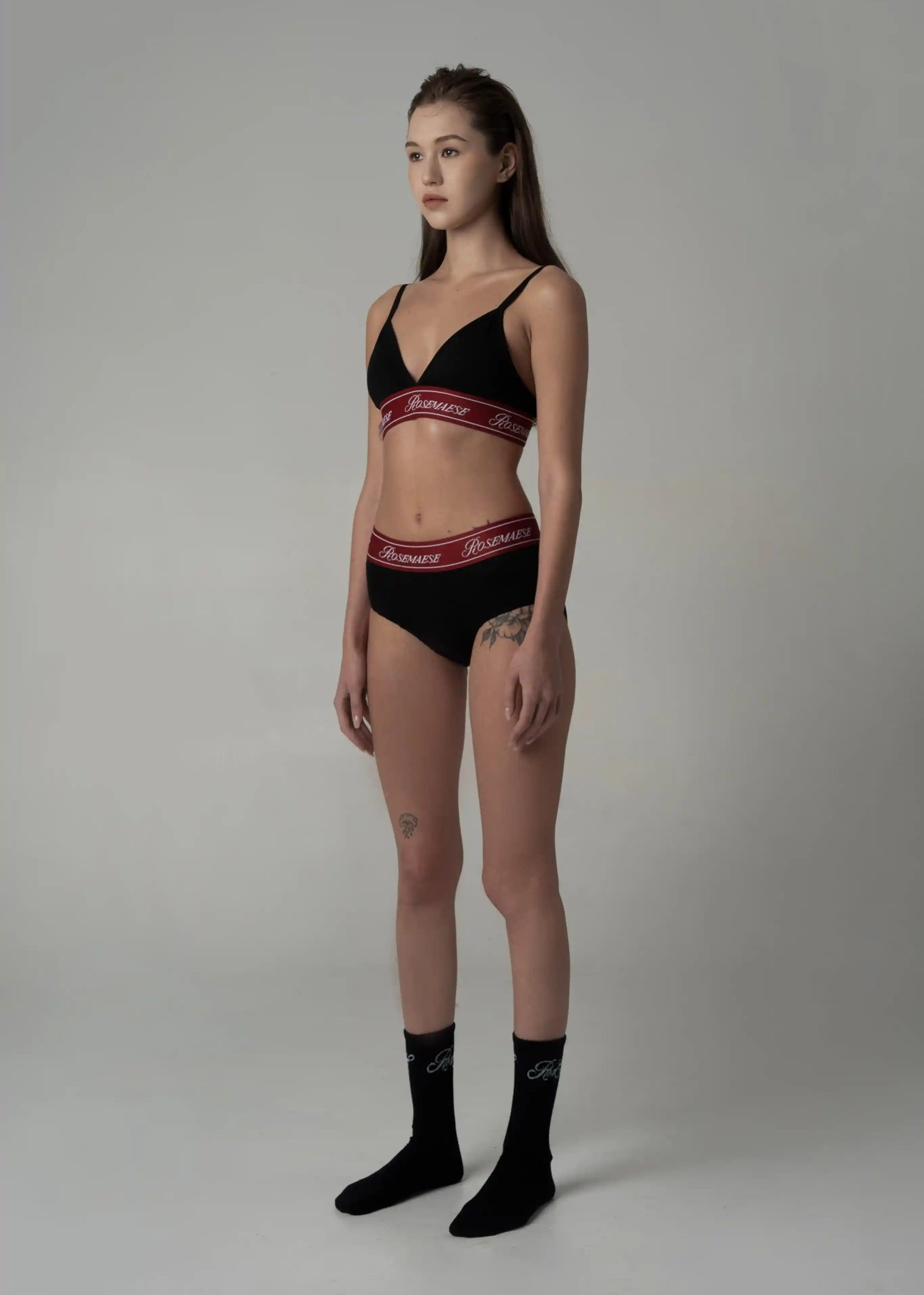 Cotton Triangle Bralette Set - Black