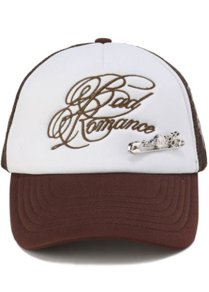 Silver Rose Pin Baseball Cap - Brown