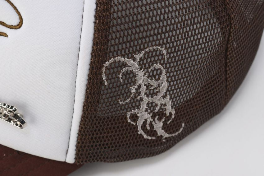 Silver Rose Pin Baseball Cap - Brown