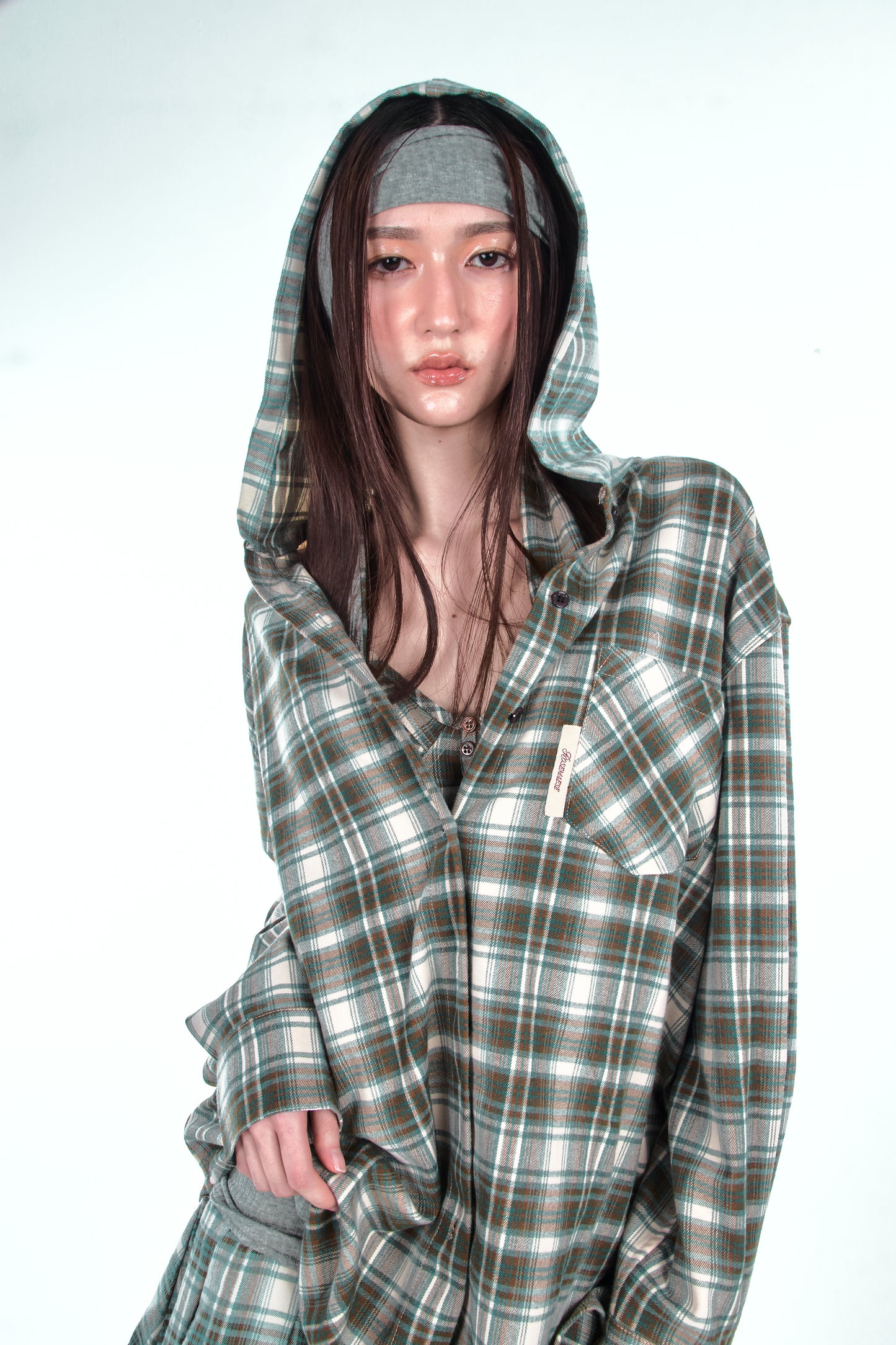 Study Break Hooded Plaid Shirt - Green
