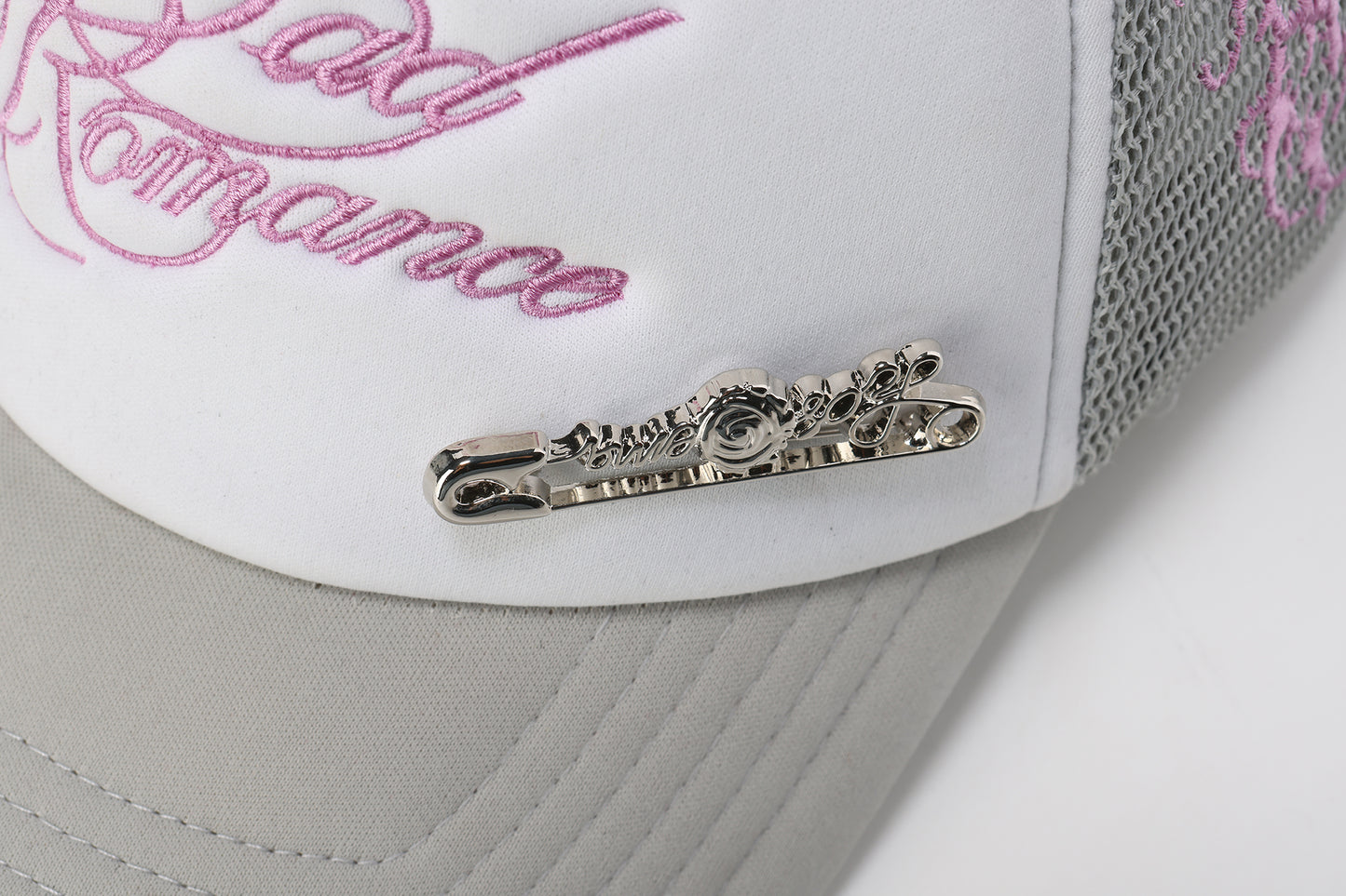 Silver Rose Pin Baseball Cap - Grey