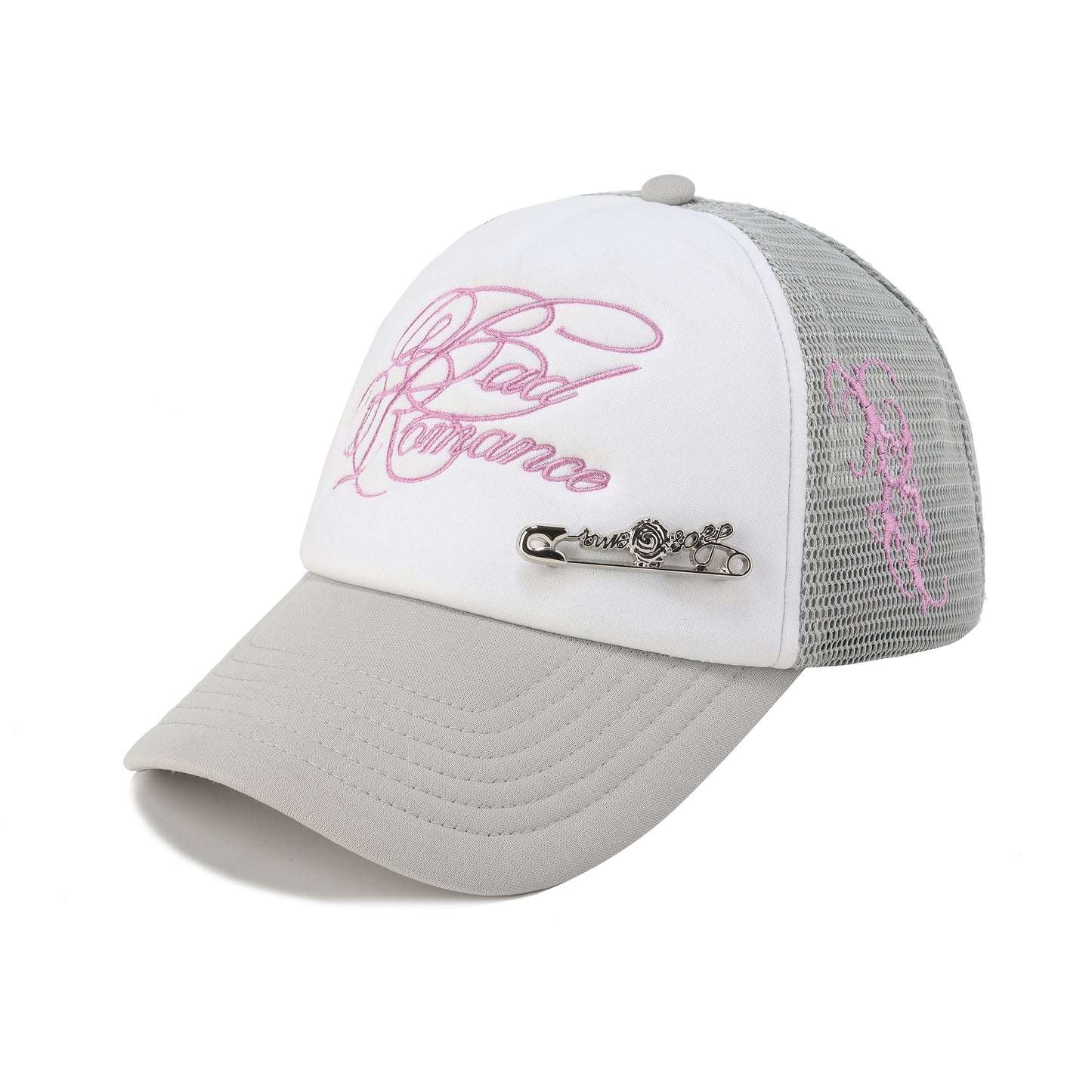 Silver Rose Pin Baseball Cap - Grey