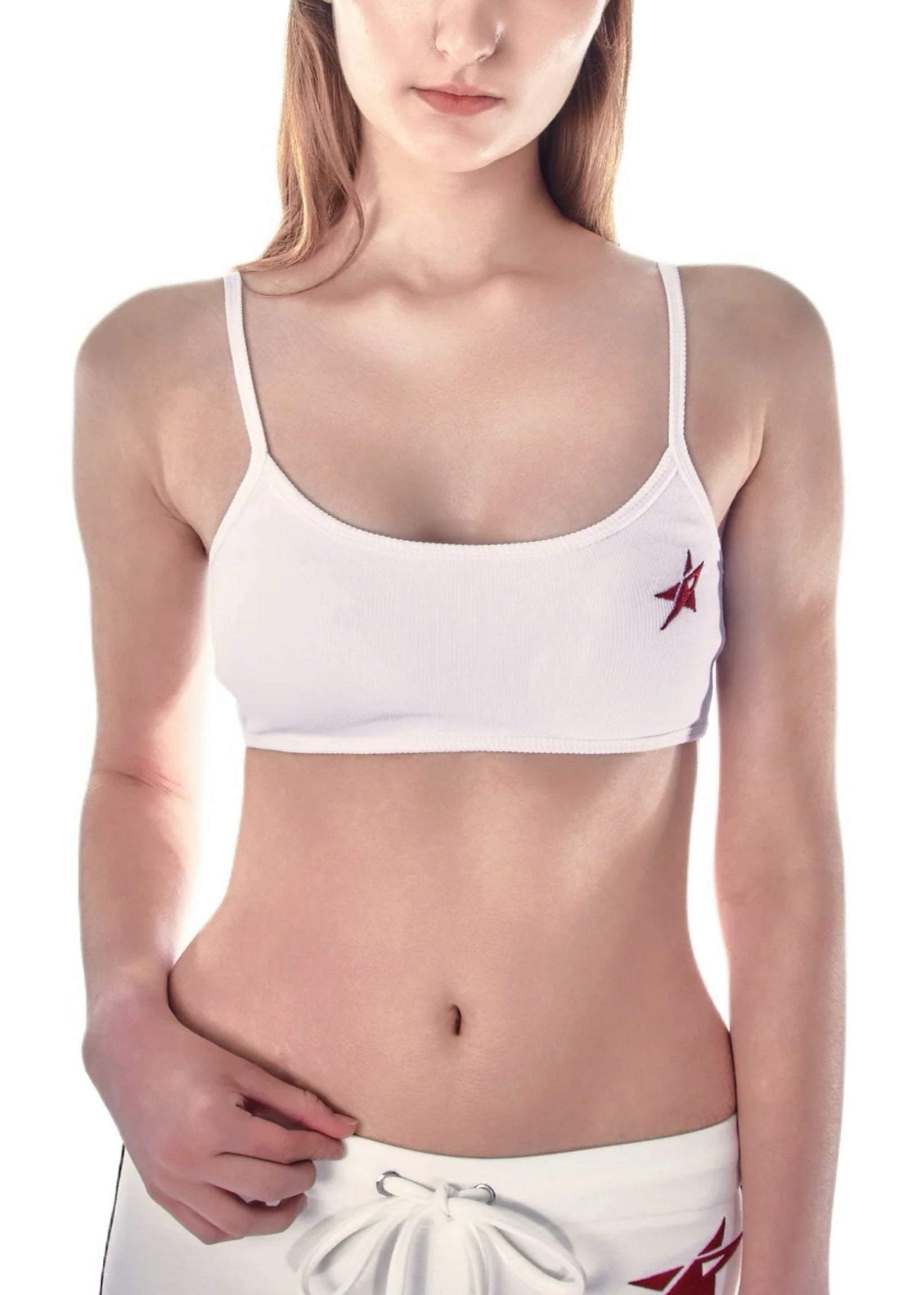 Studio Star Crop Tank - White