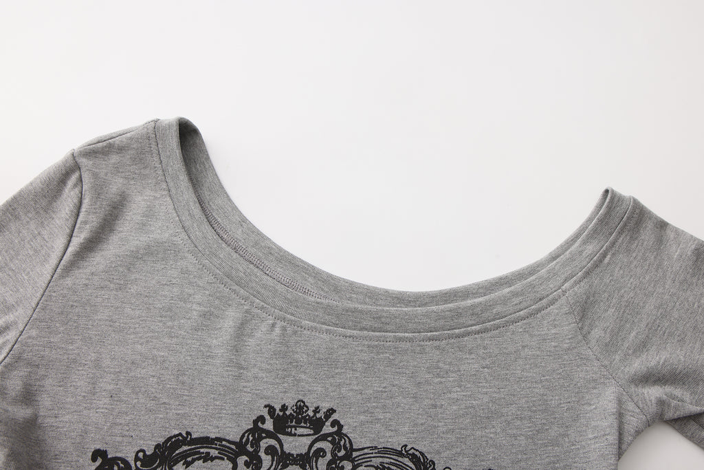 Off-shoulder Retro Long Sleeve - Grey