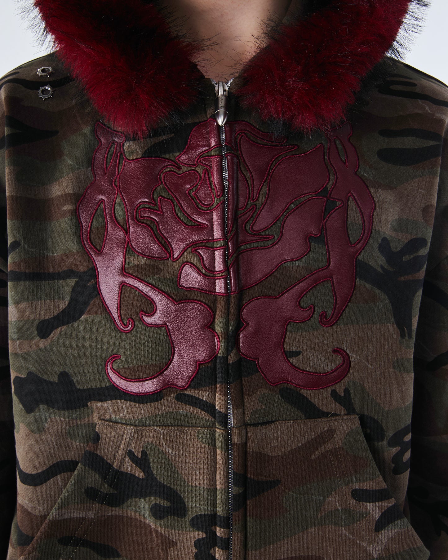 Fur Hat Zipper Jacket - Dark Camo