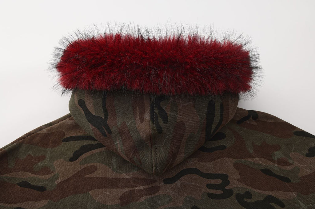 Fur Hat Zipper Jacket - Dark Camo