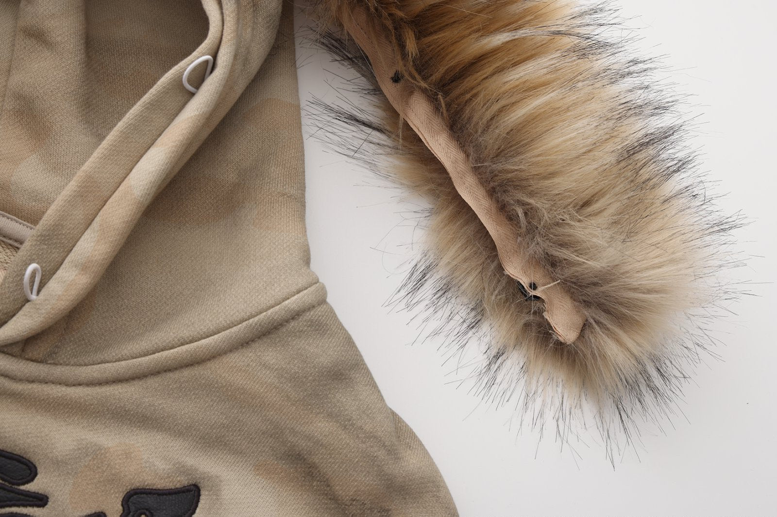 Fur Hat Zipper Jacket - Light Camo