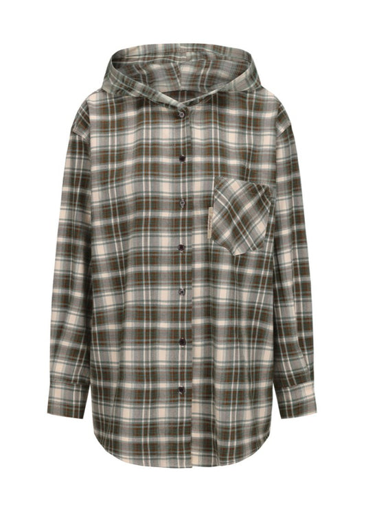 Study Break Hooded Plaid Shirt - Green
