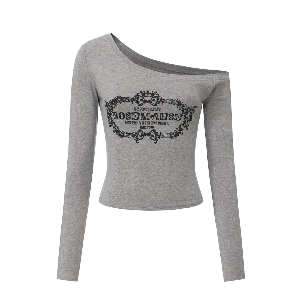 Off-shoulder Retro Long Sleeve - Grey
