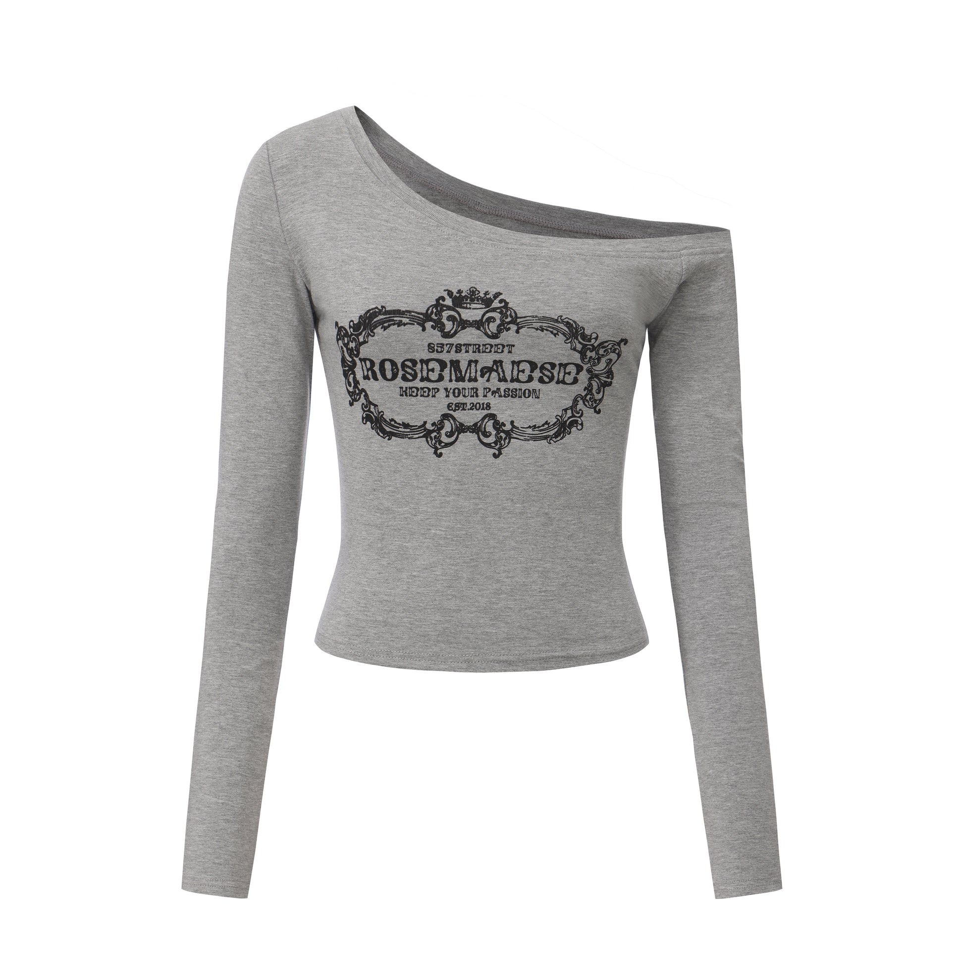 Off-shoulder Retro Long Sleeve - Grey