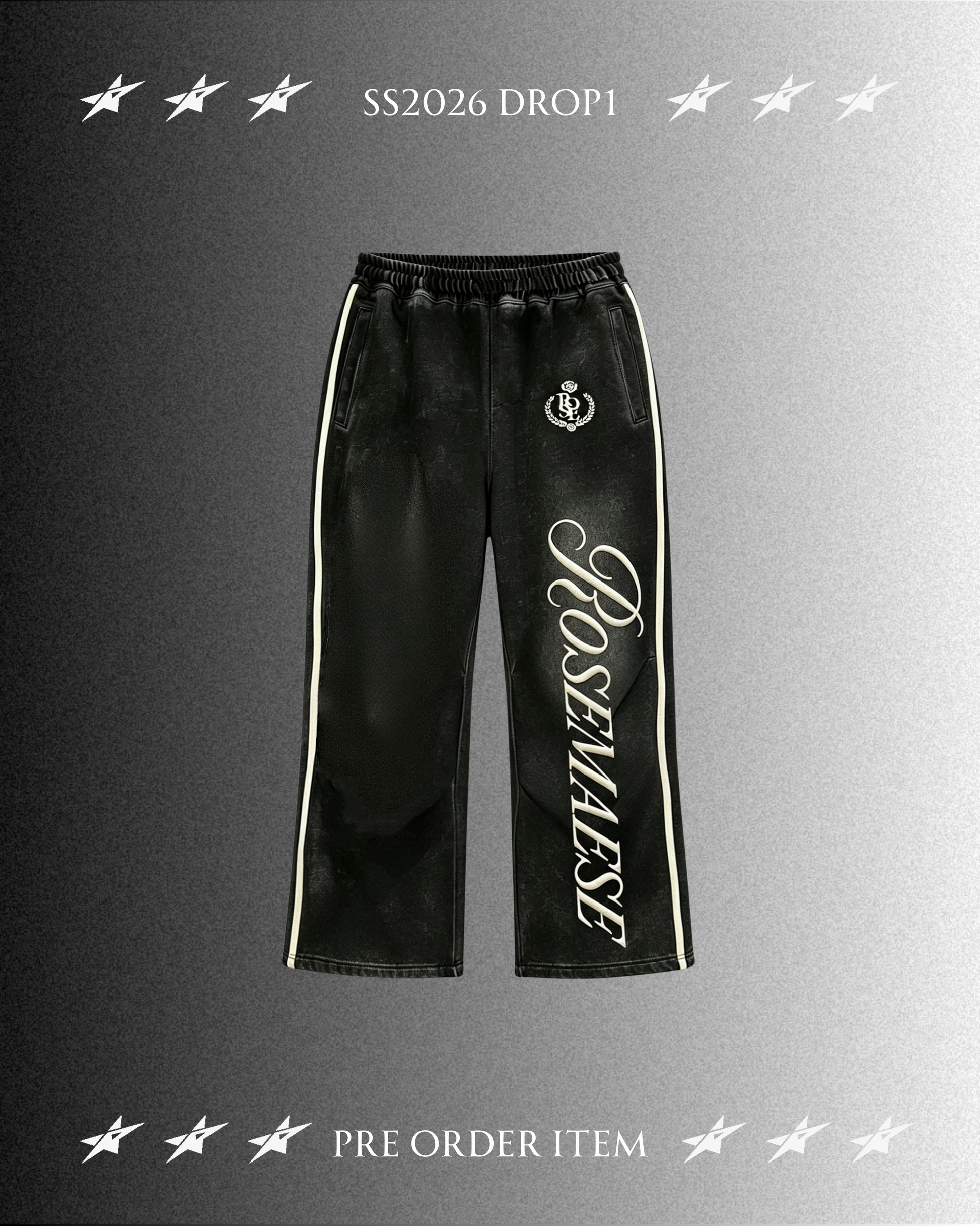 Rose Badge Sweatpants - Black (Pre-order）