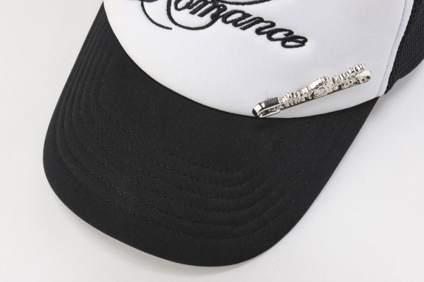 Silver Rose Pin Baseball Cap - Black