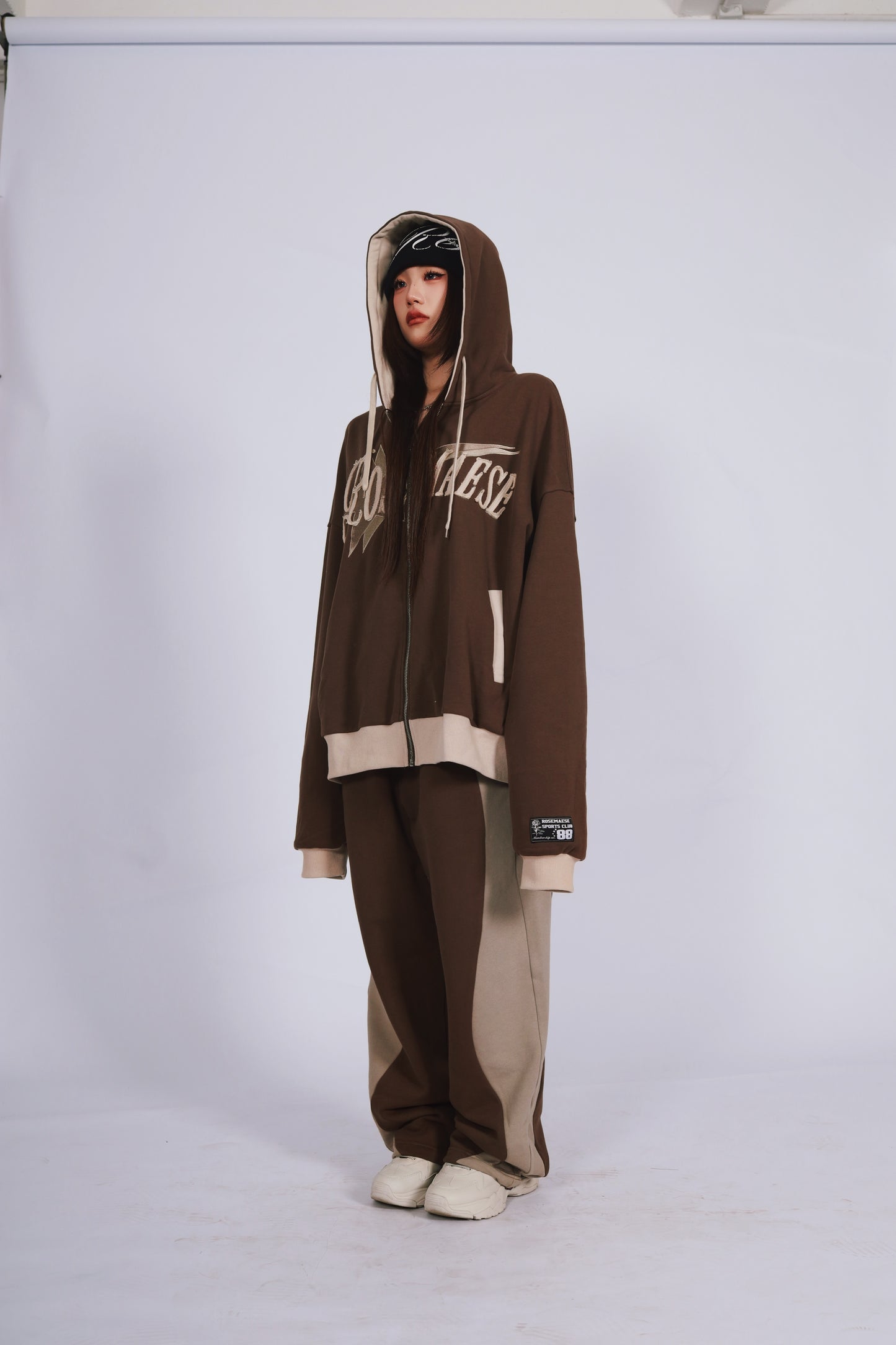 Patchwork Fullzip Hoodie - Brown