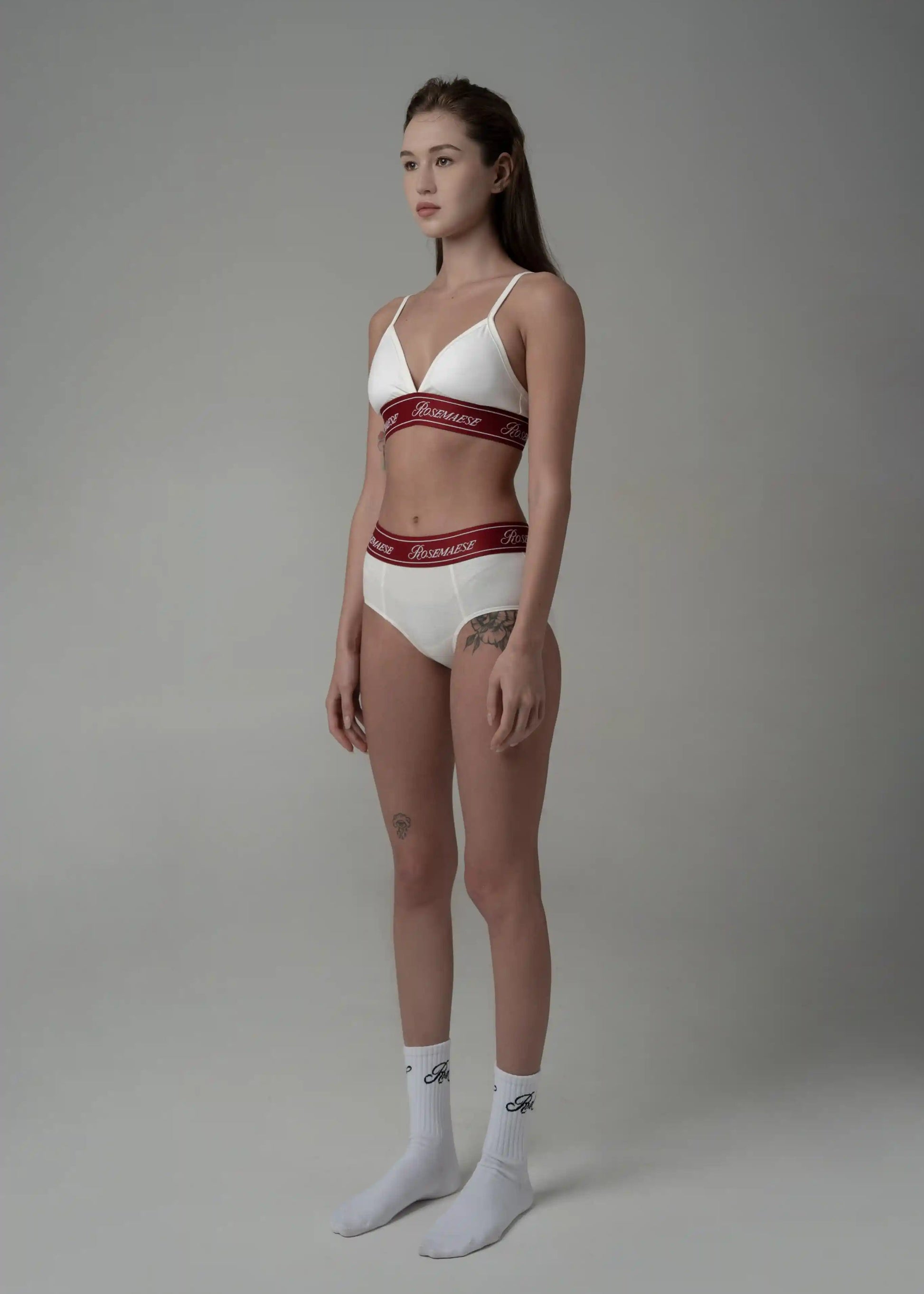Cotton Triangle Bralette Set - White