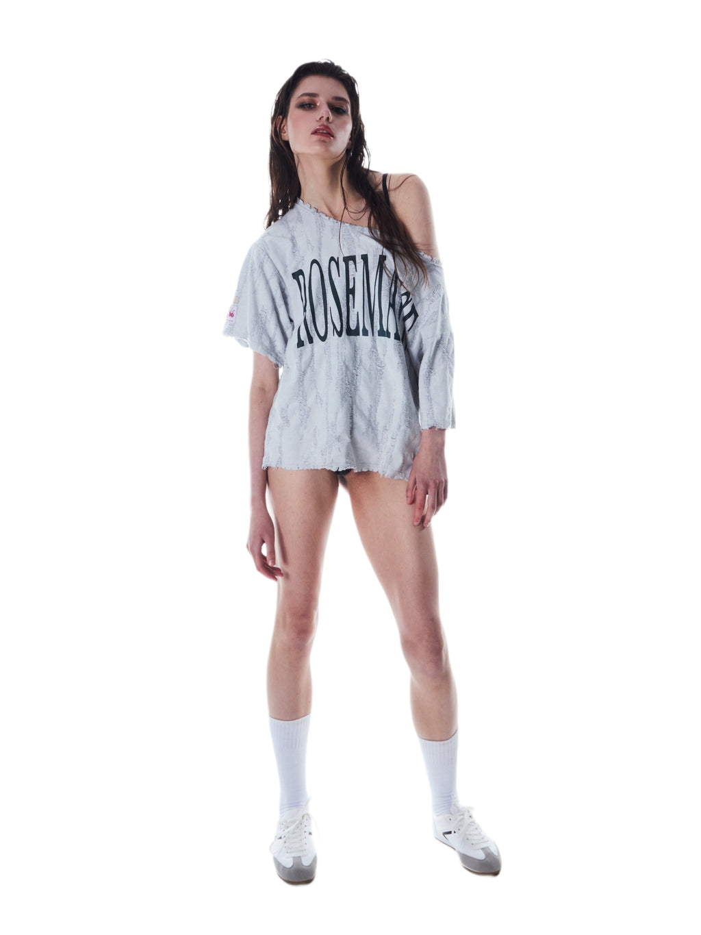 "Tear it up" Off-shoulder T-shirt - Grey