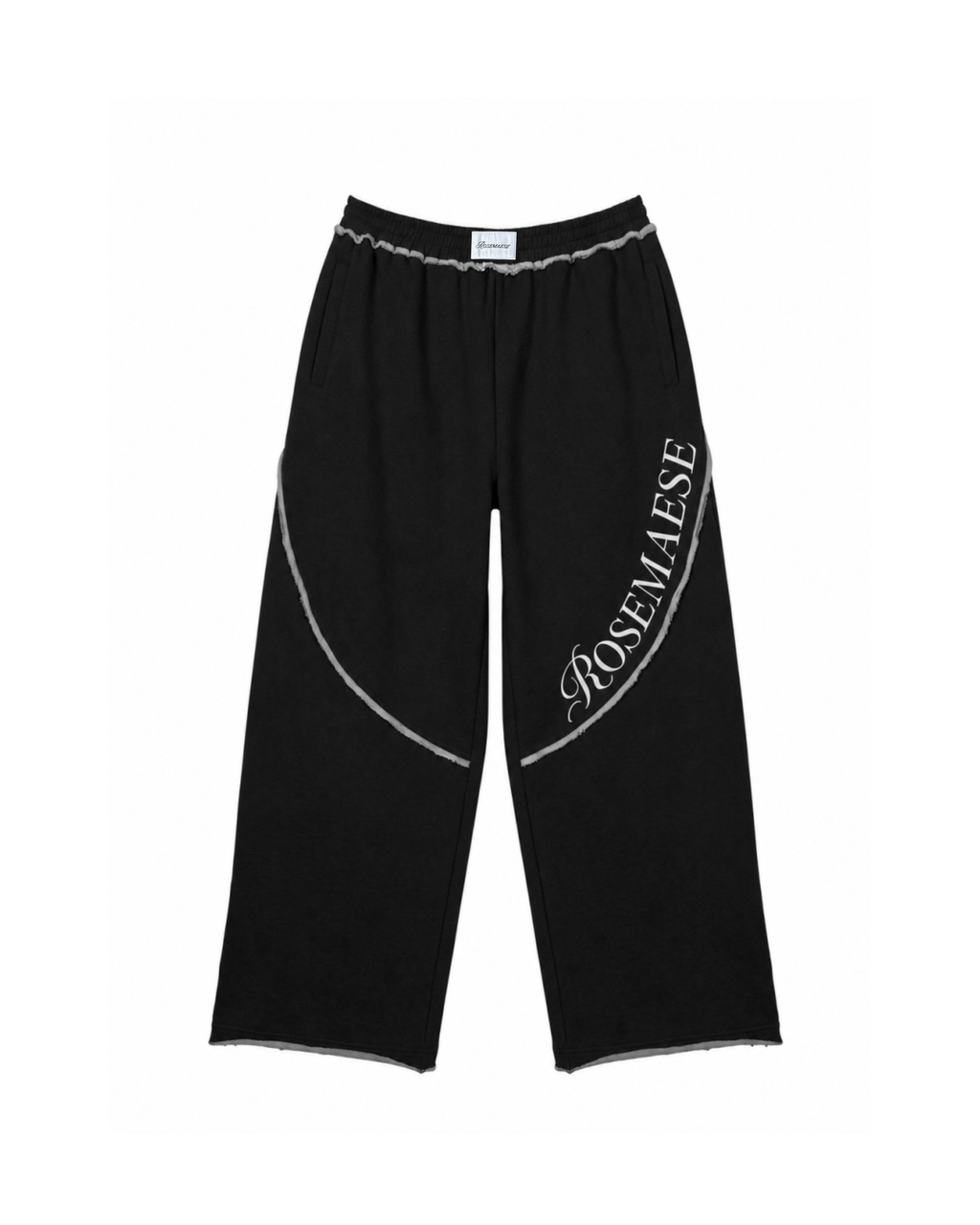 Stitch Panel Embroidered Wide‑Leg Sweatpants - Black