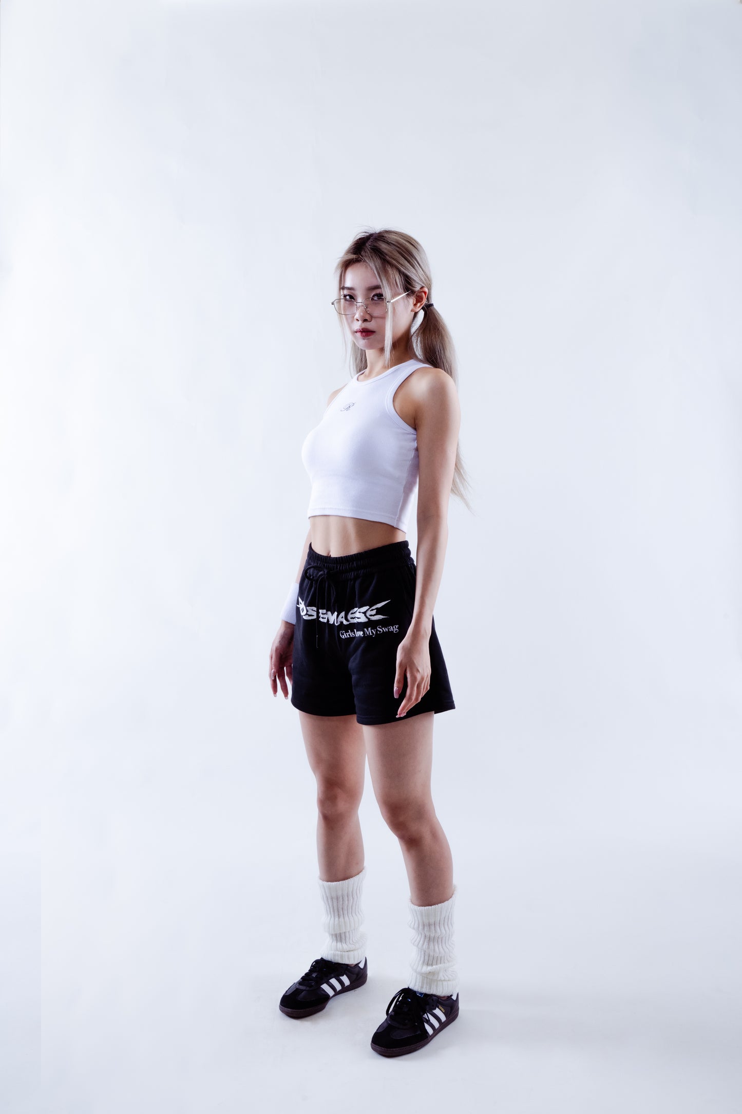 Embroidered Track Shorts - Black