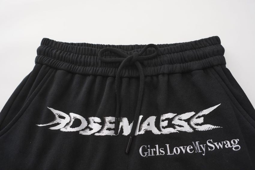 Embroidered Track Shorts - Black