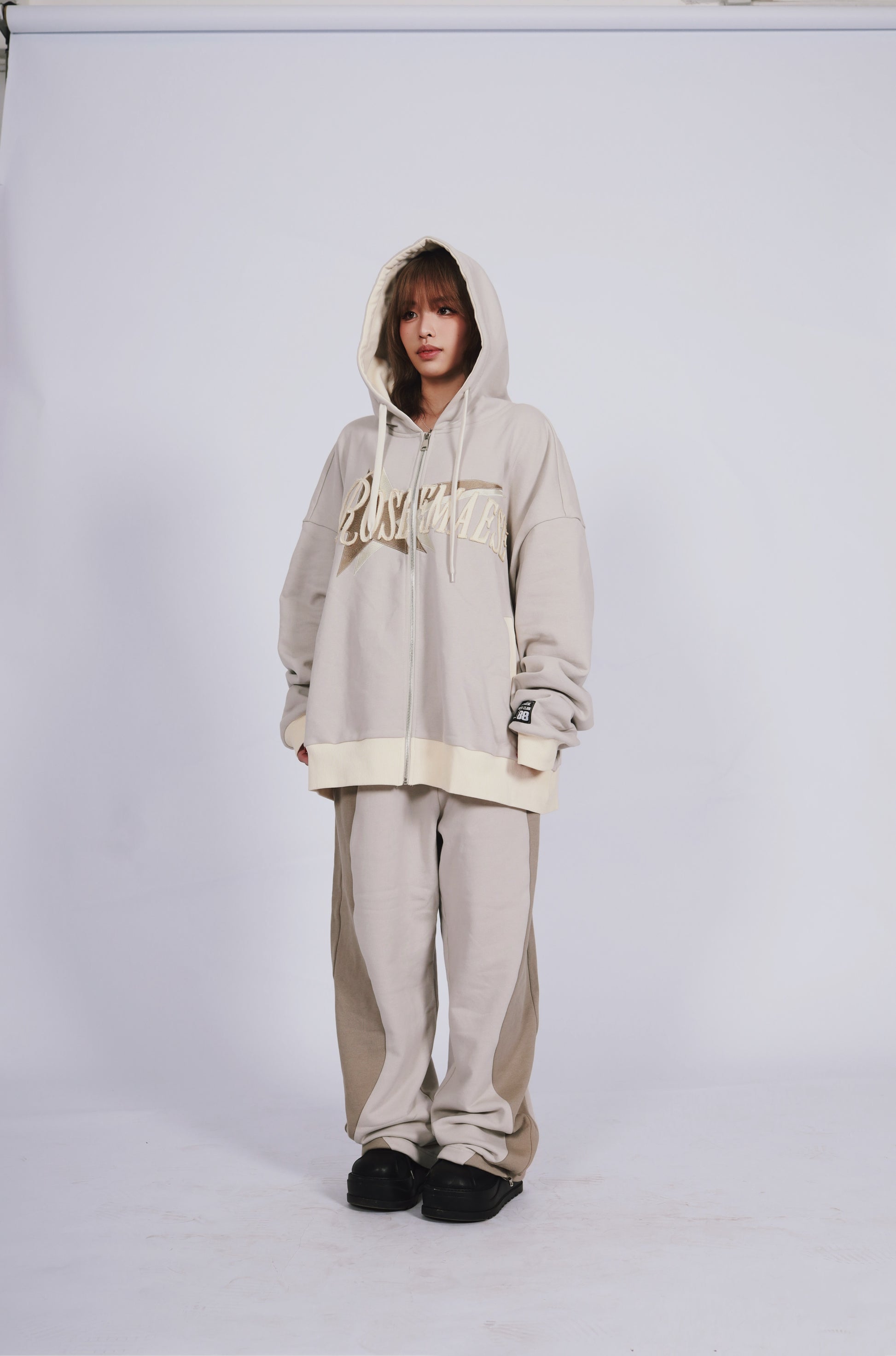 Patchwork Fullzip Hoodie - Grey
