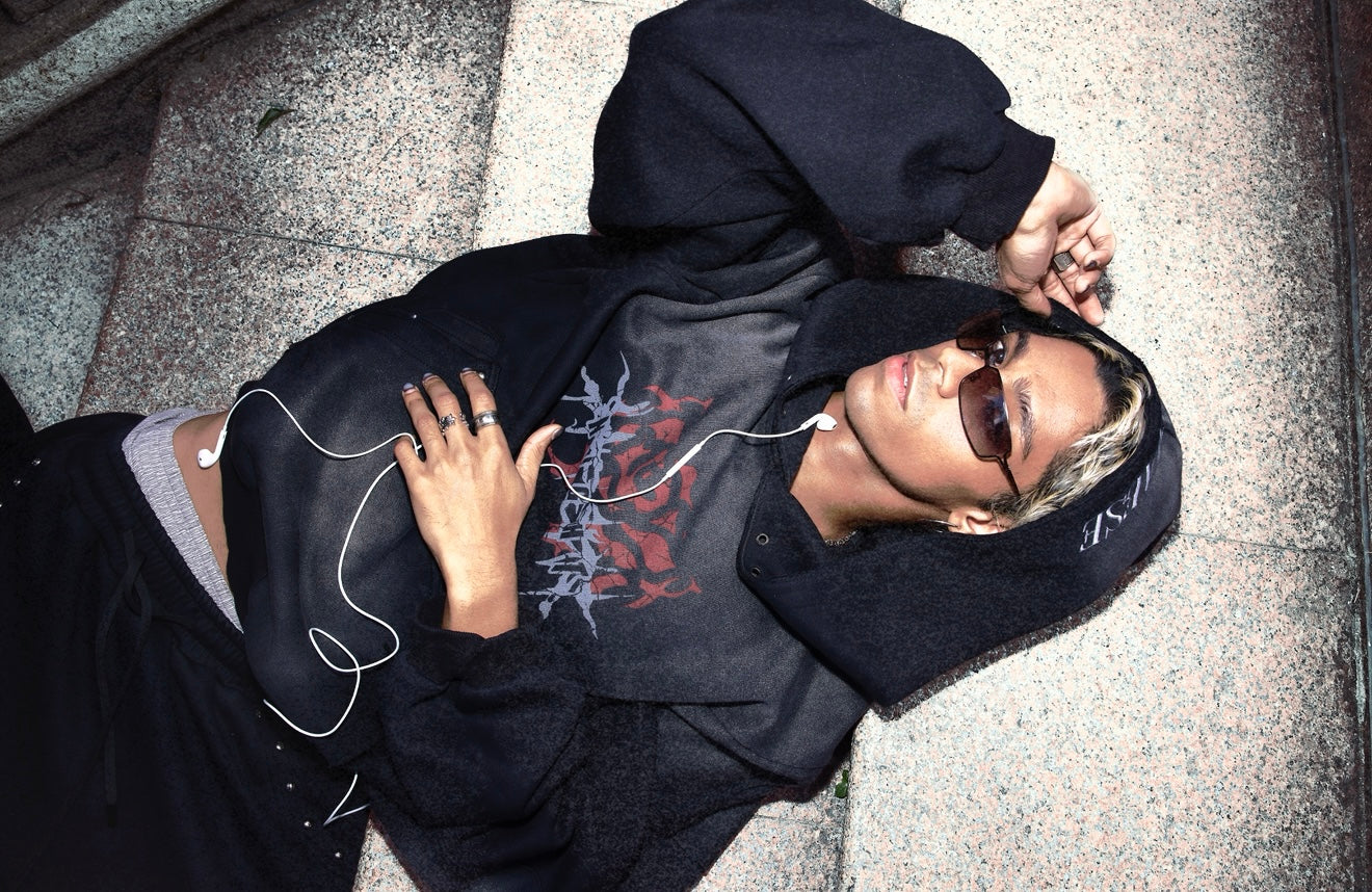 Night Rose - Hoodie - Washed Black