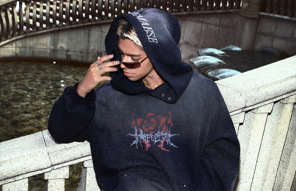 Night Rose - Hoodie - Washed Black