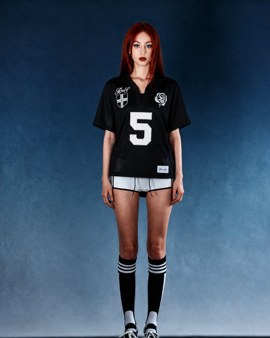 No.5 Varsity Cropped Jersey Tee - Black