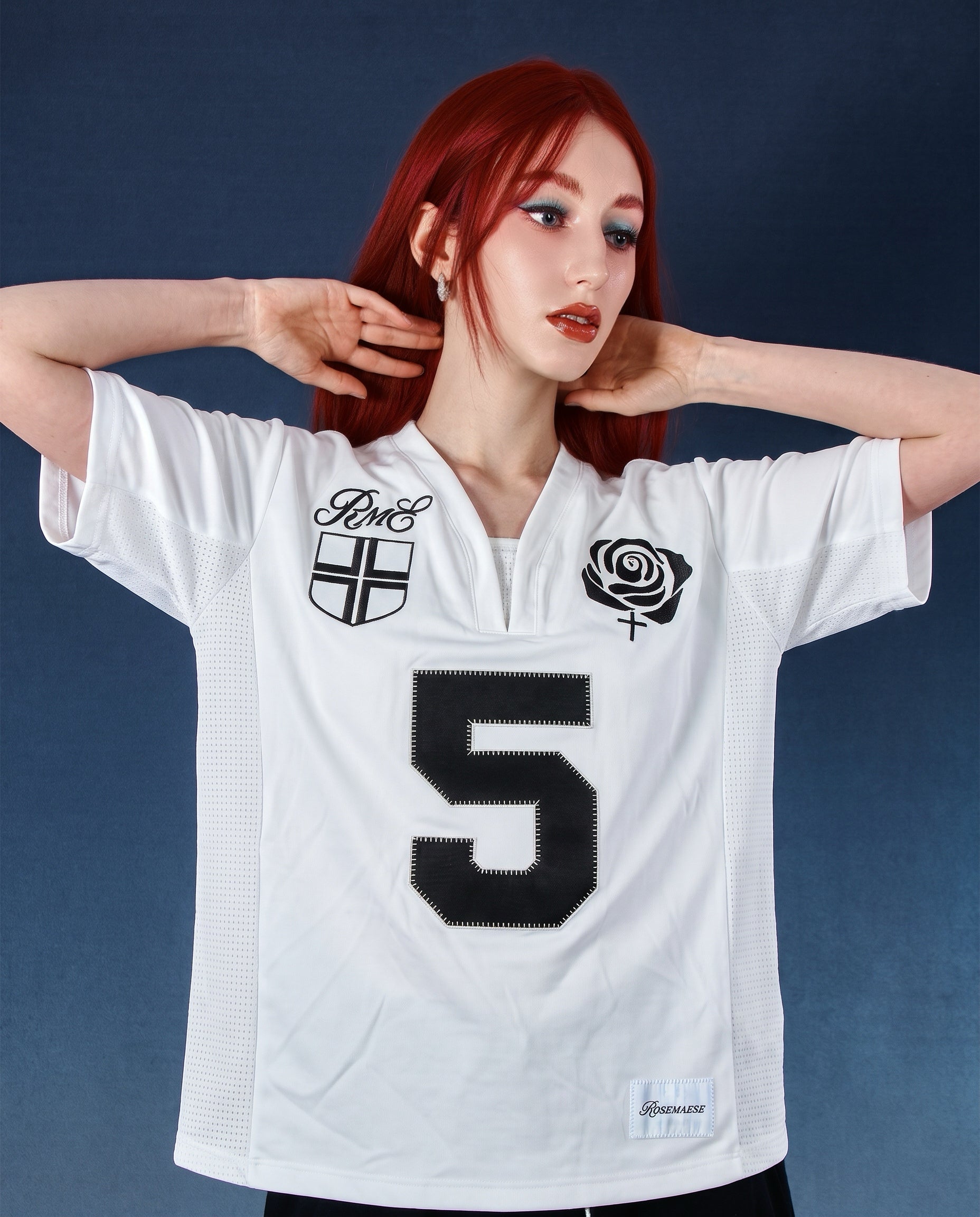 No.5 Varsity Cropped Jersey Tee - White
