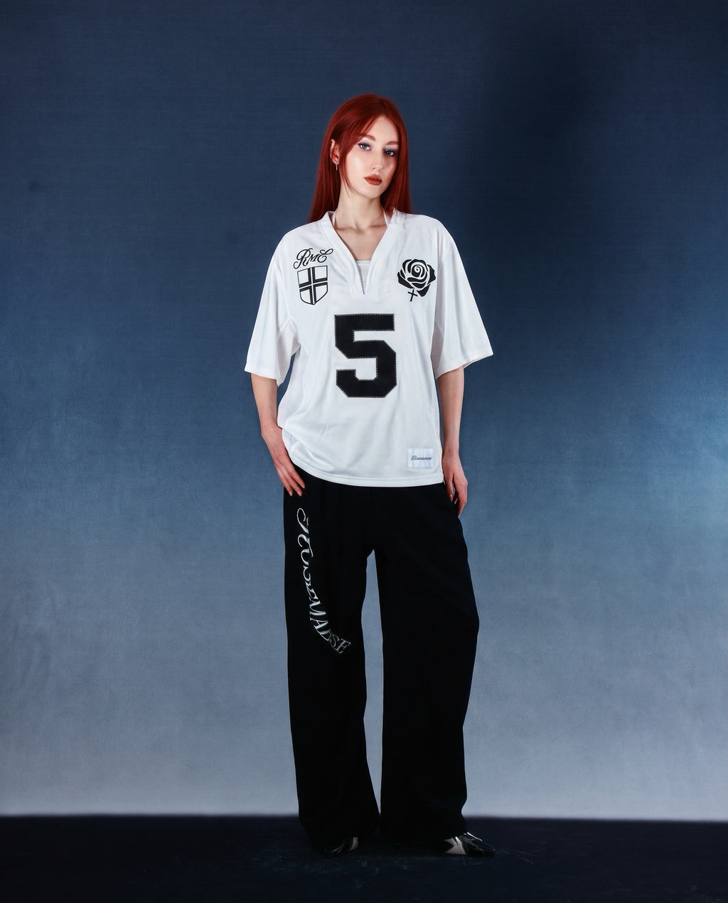 No.5 Varsity Cropped Jersey Tee - White
