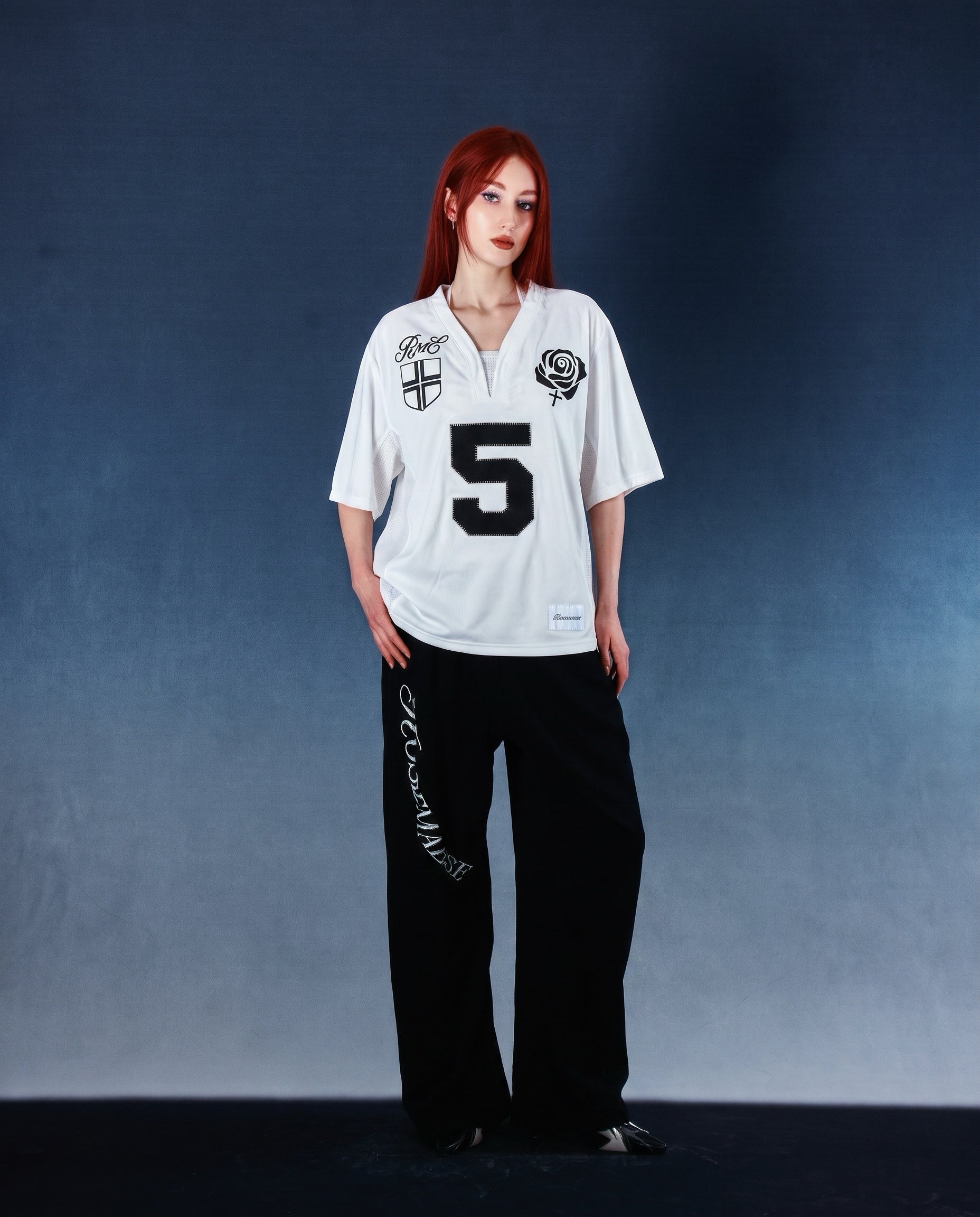 No.5 Varsity Cropped Jersey Tee - White