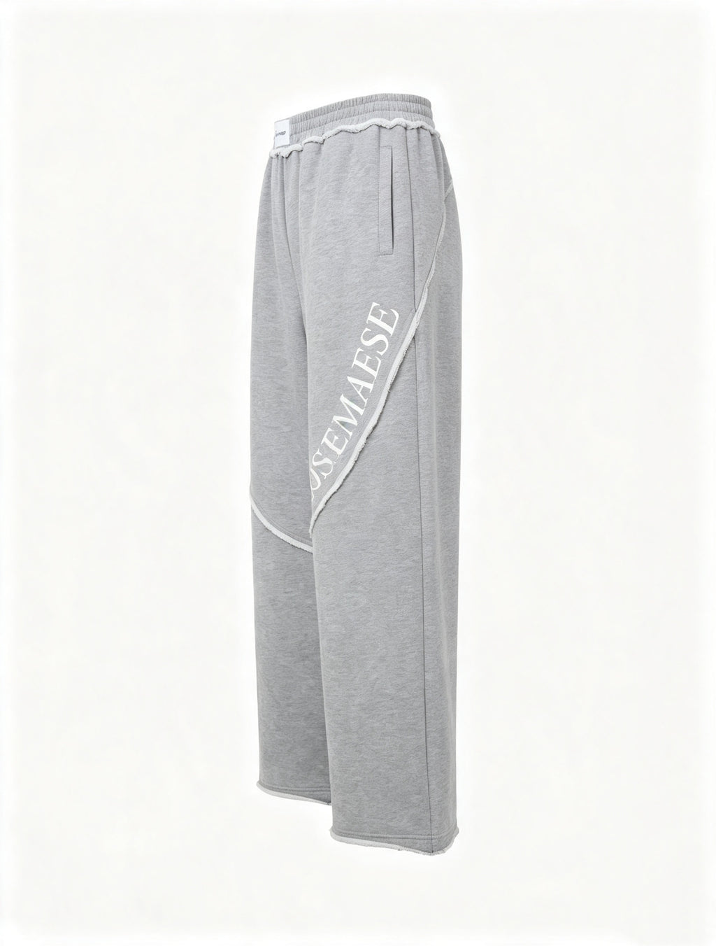 Stitch Panel Embroidered Wide‑Leg Sweatpants - Grey