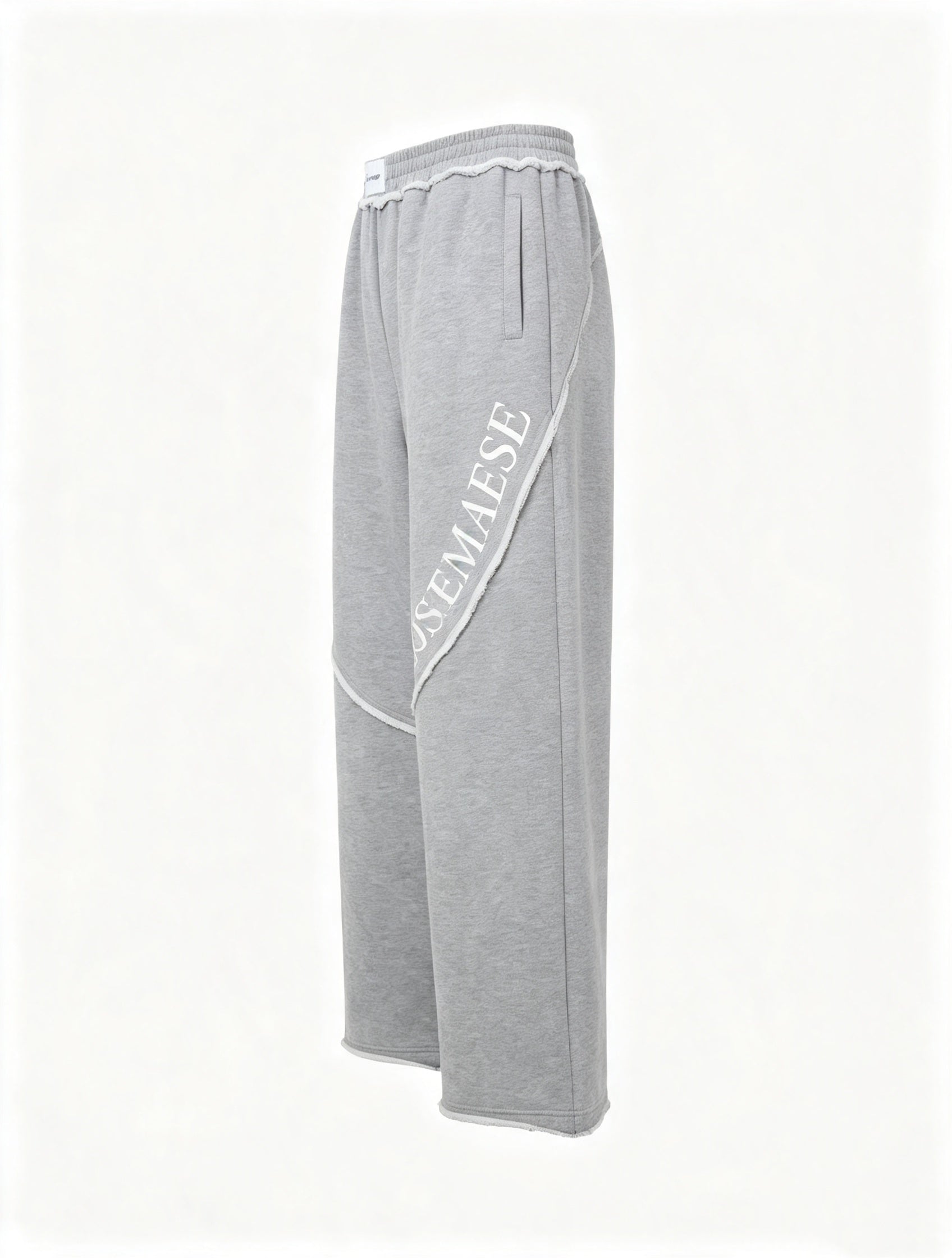 Stitch Panel Embroidered Wide‑Leg Sweatpants - Grey