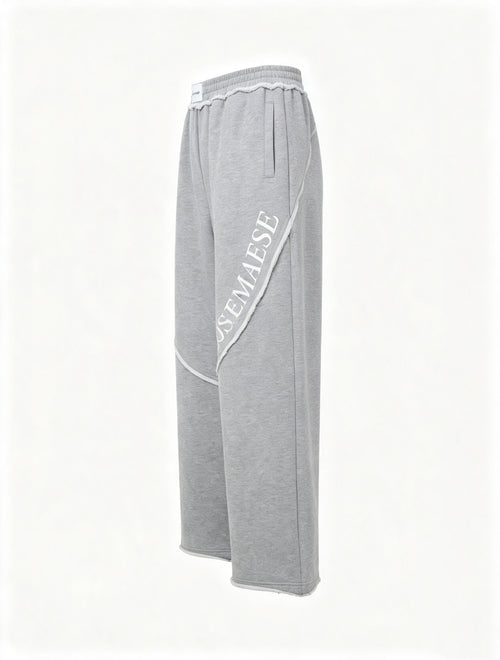 Stitch Panel Embroidered Wide‑Leg Sweatpants - Grey