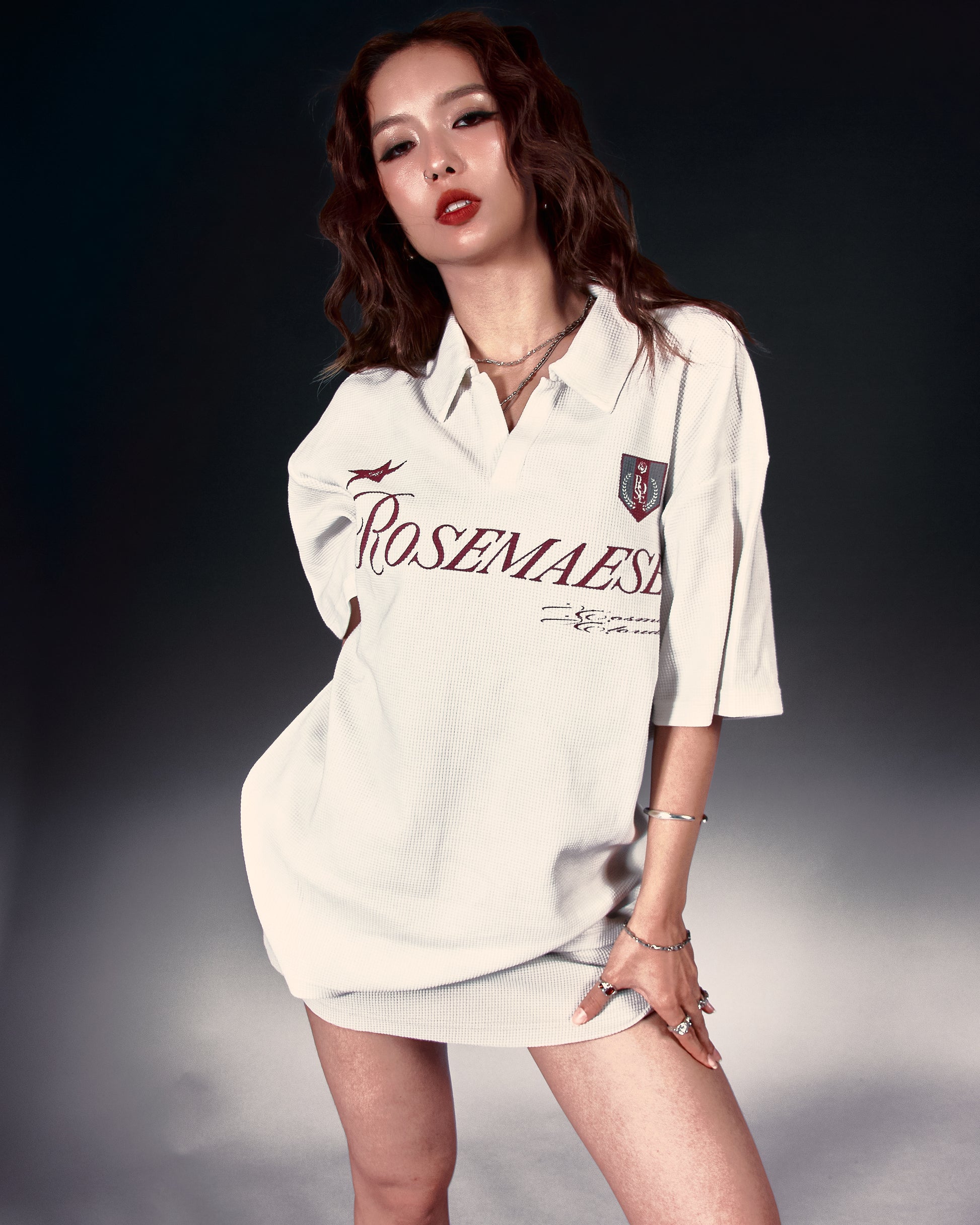 Waffle Oversized Polo Tee - White