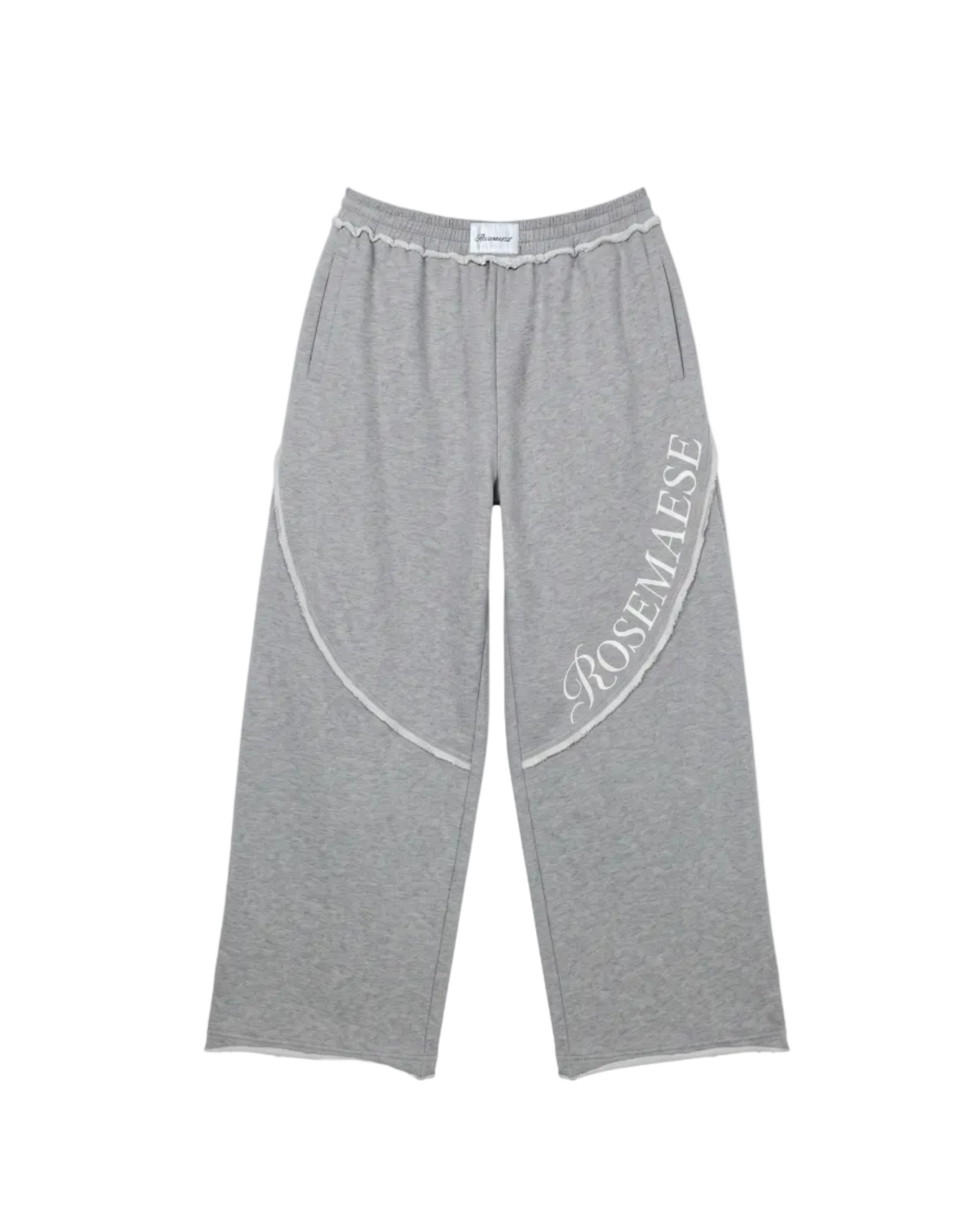 Stitch Panel Embroidered Wide‑Leg Sweatpants - Grey