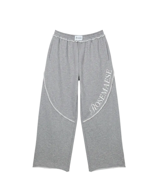Stitch Panel Embroidered Wide‑Leg Sweatpants - Grey