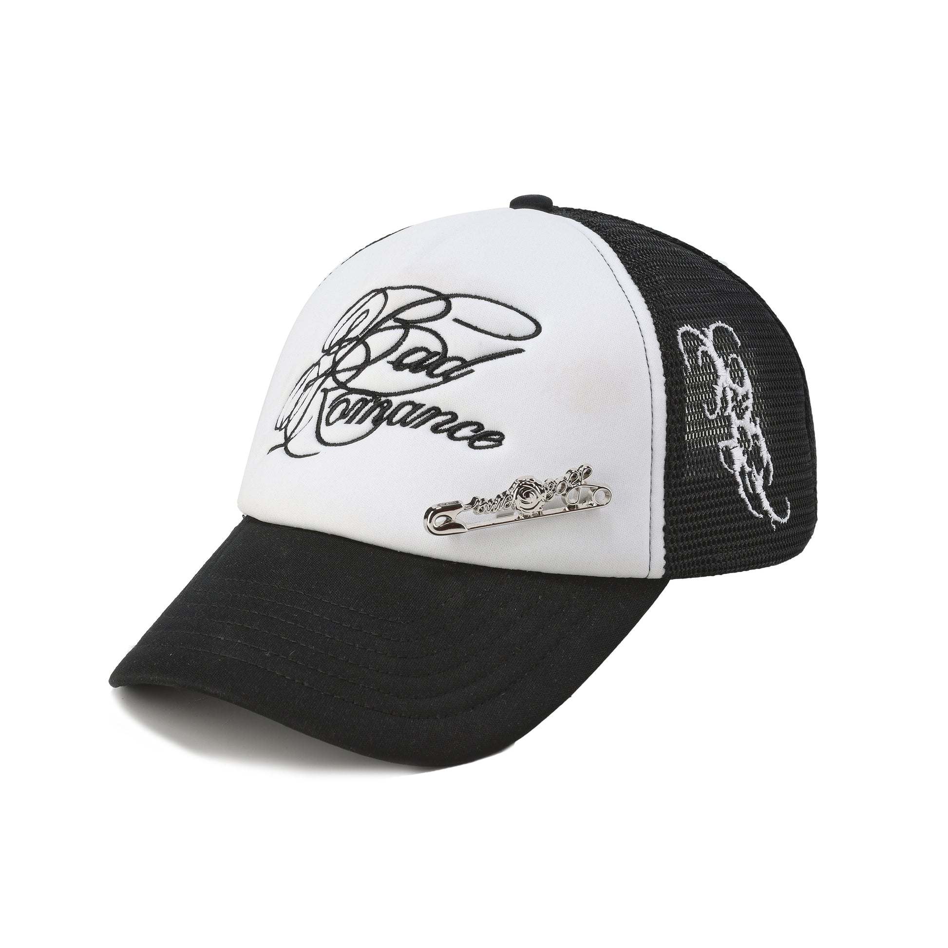 Silver Rose Pin Baseball Cap - Black