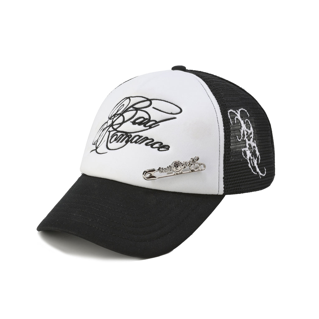 Silver Rose Pin Baseball Cap - Black