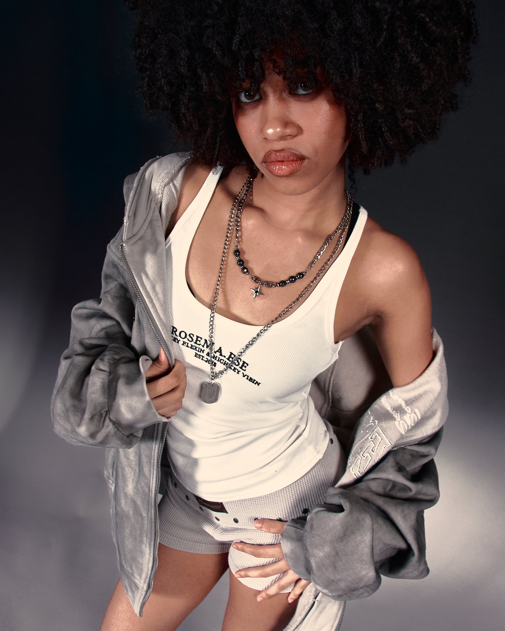 Ribbed Logo Tank Top - White