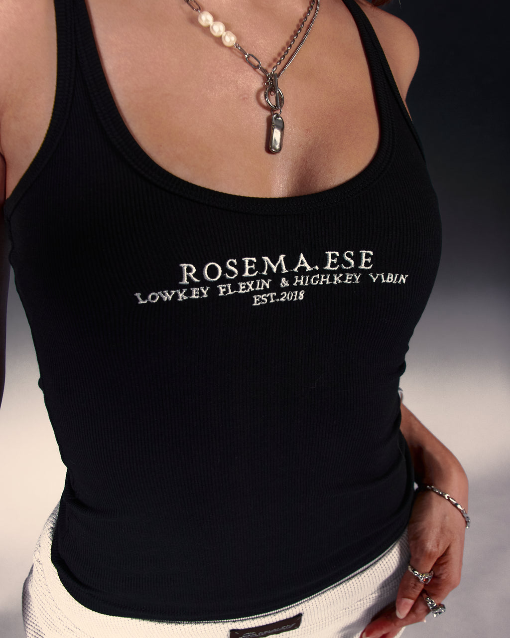 Ribbed Logo Tank Top - Black