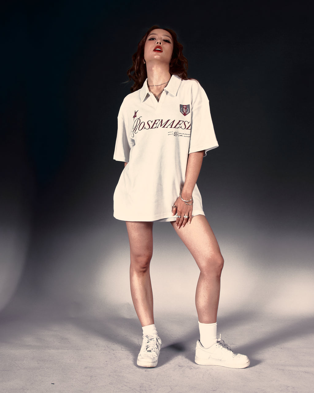 Waffle Oversized Polo Tee - White