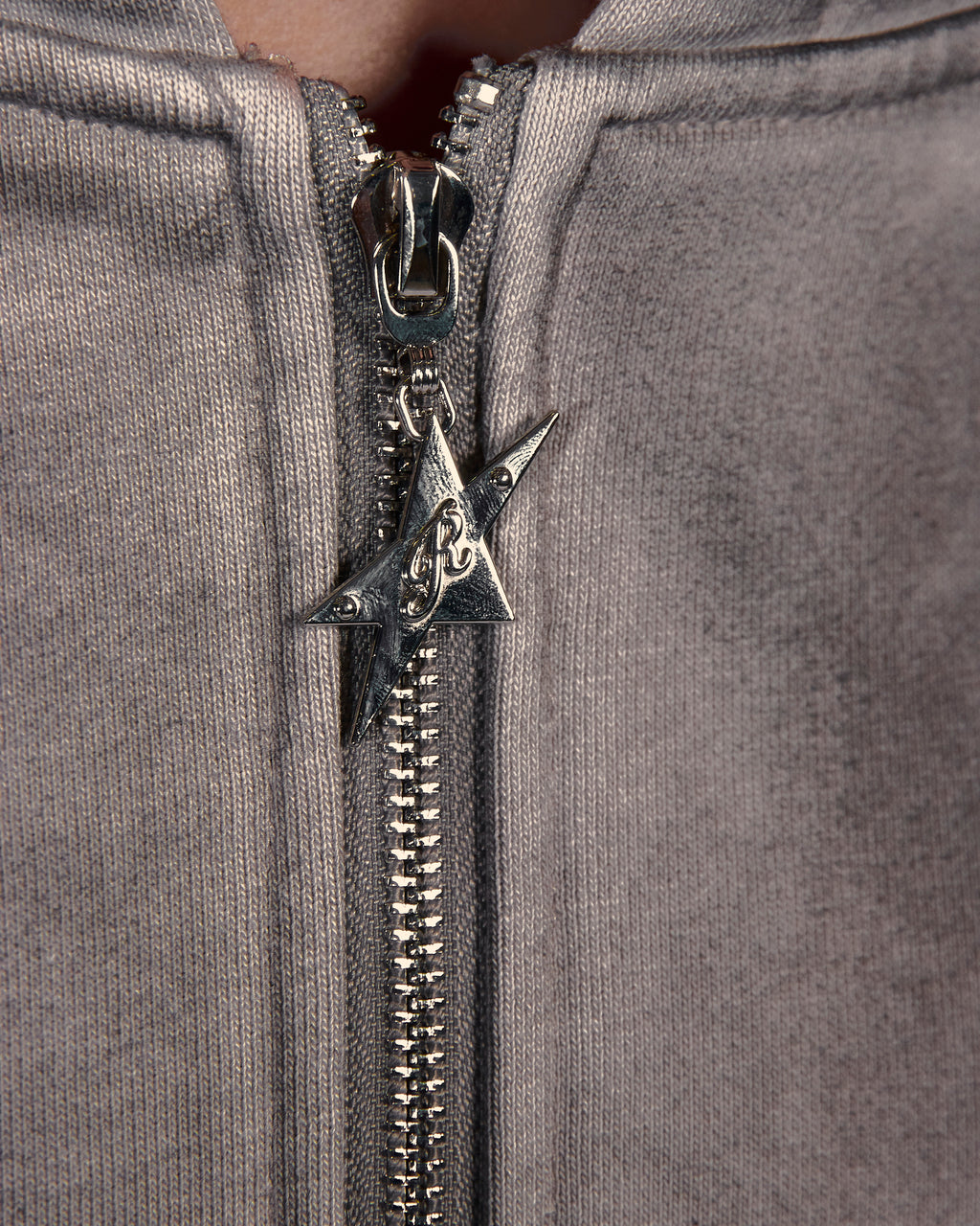 Washed Script Zip Hoodie - Grey