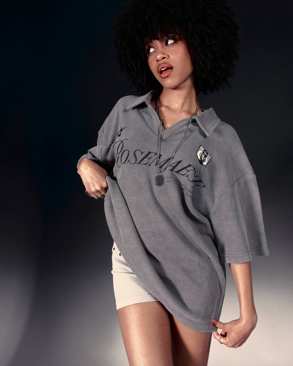 Waffle Oversized Polo Tee - Grey