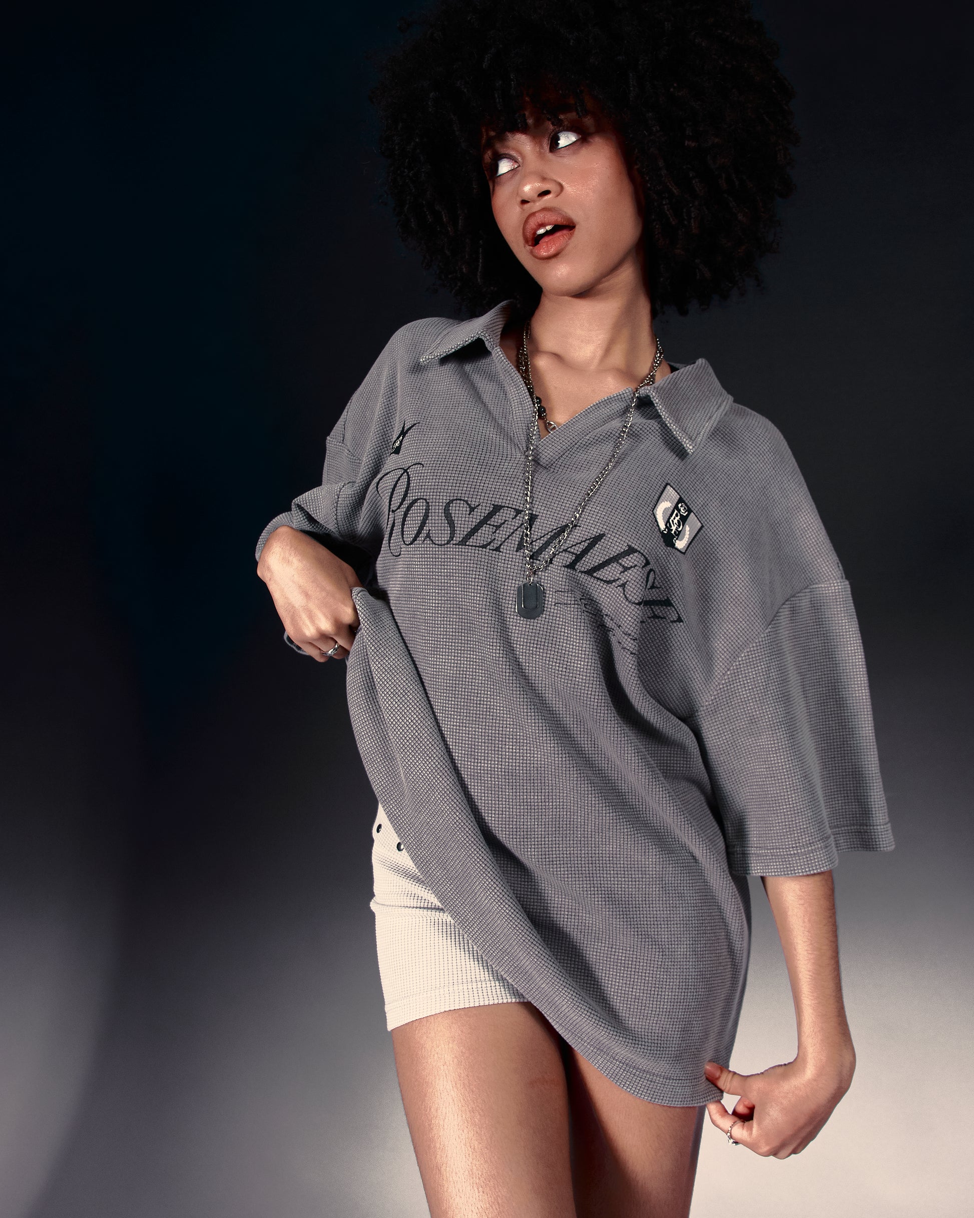 Waffle Oversized Polo Tee - Grey
