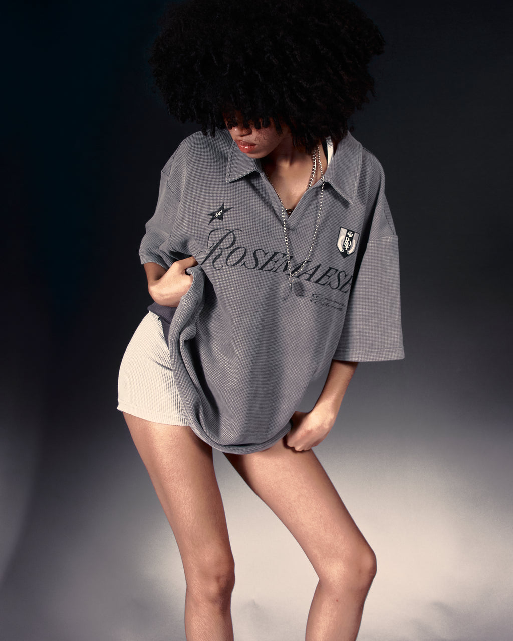 Waffle Oversized Polo Tee - Grey
