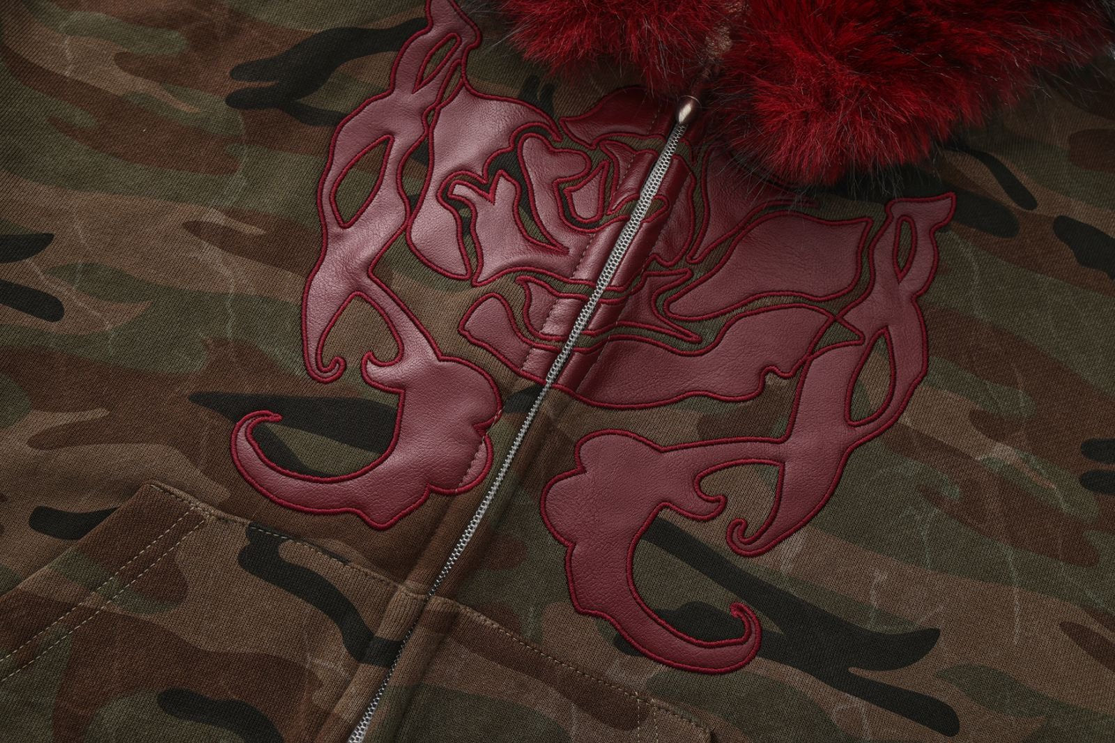Fur Hat Zipper Jacket - Dark Camo