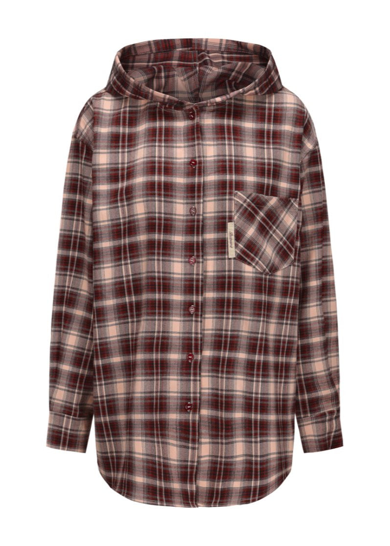 Study Break Hooded Plaid Shirt - Red