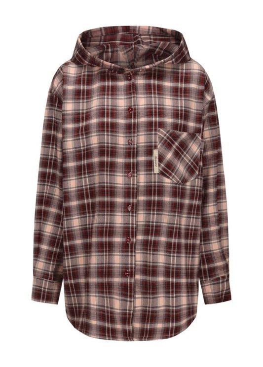 Study Break Hooded Plaid Shirt - Red